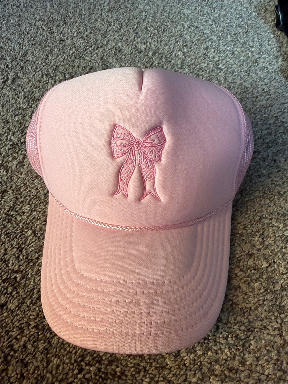 Pink Bow Trucker Hat - Cute Pink Cap- No lice home